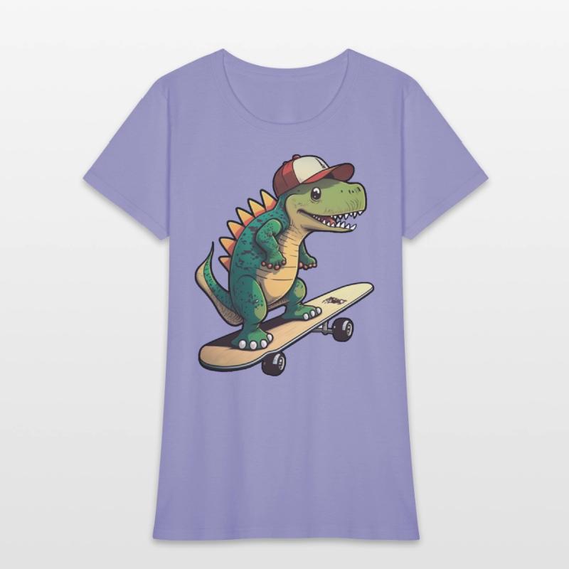 Cute dino on skateboard with basecap cartoon style