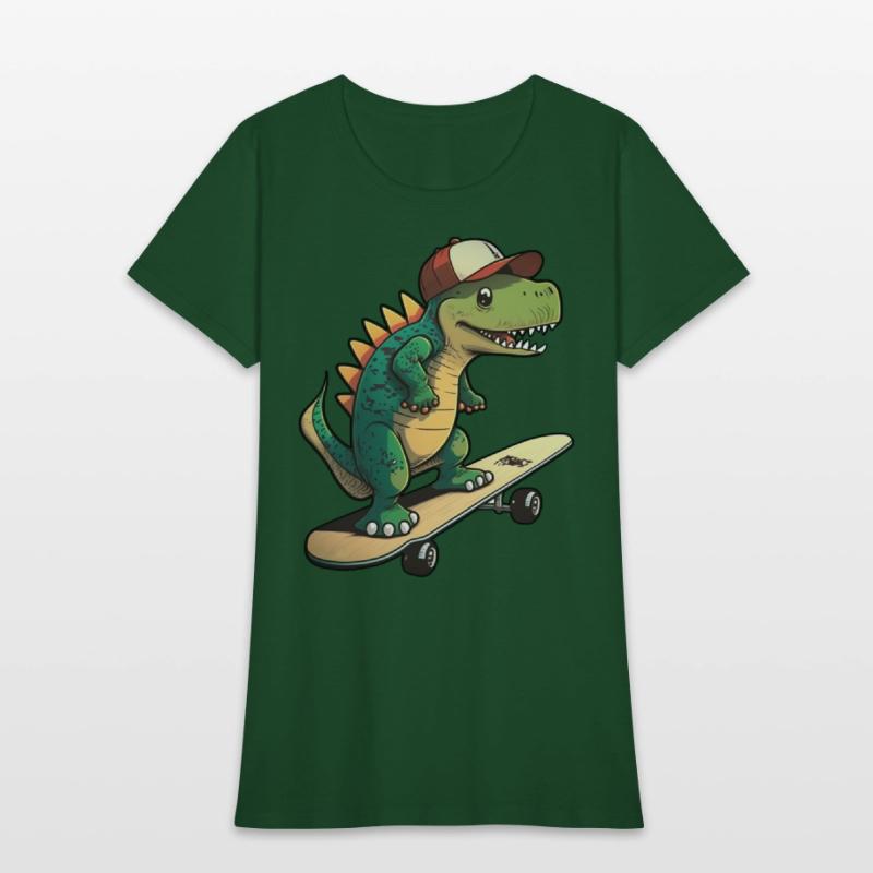 Cute dino on skateboard with basecap cartoon style