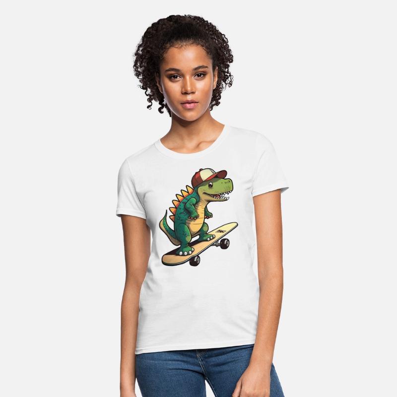 Cute dino on skateboard with basecap cartoon style