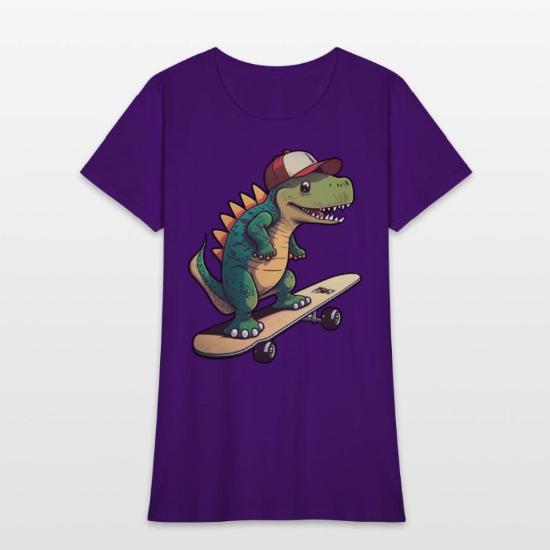 Cute dino on skateboard with basecap cartoon style
