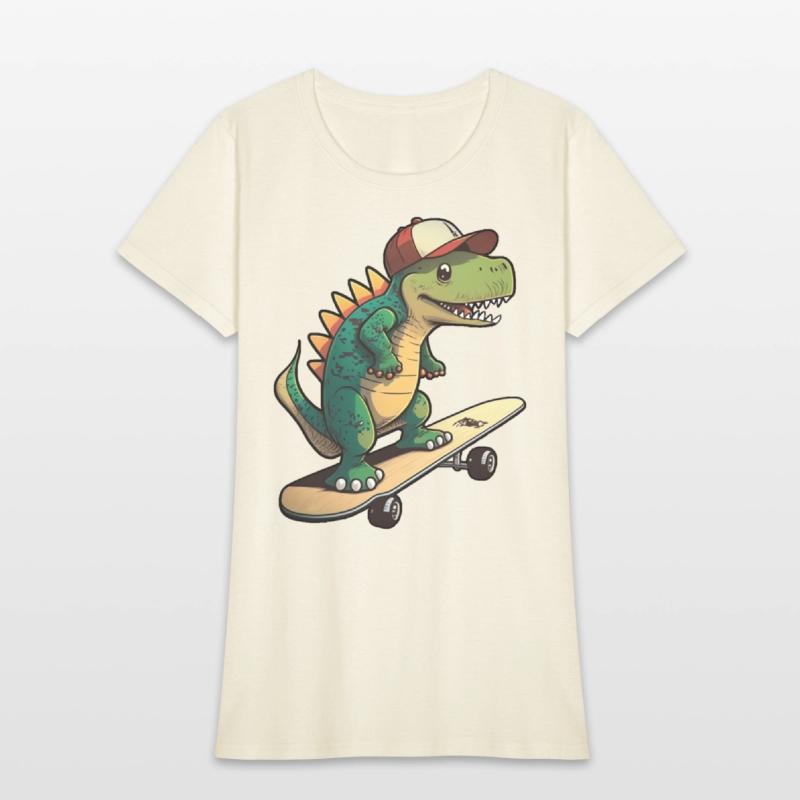 Cute dino on skateboard with basecap cartoon style