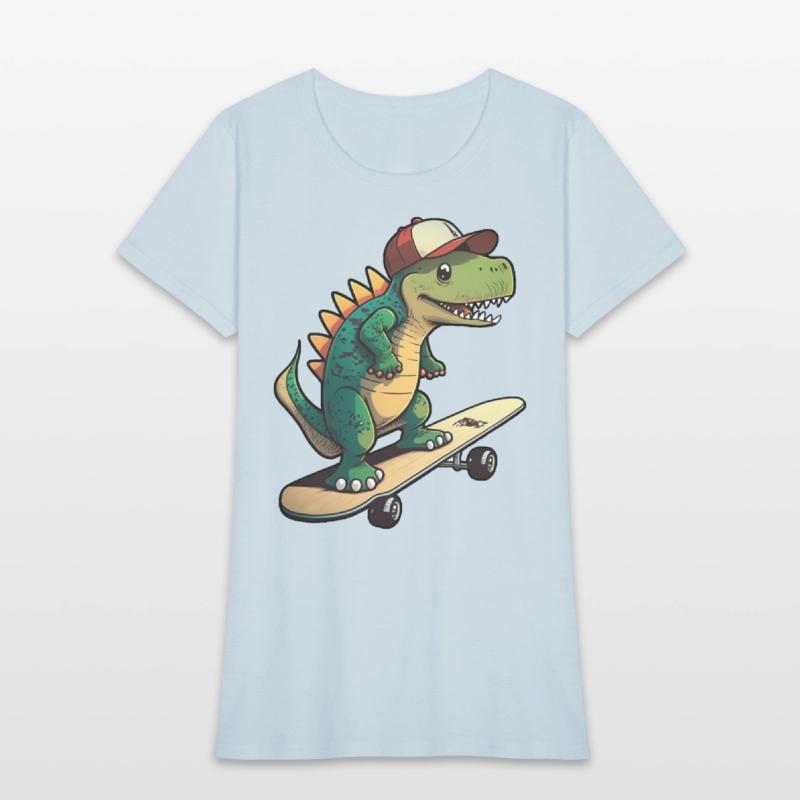 Cute dino on skateboard with basecap cartoon style