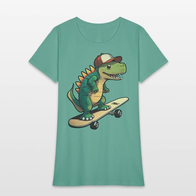 Cute dino on skateboard with basecap cartoon style