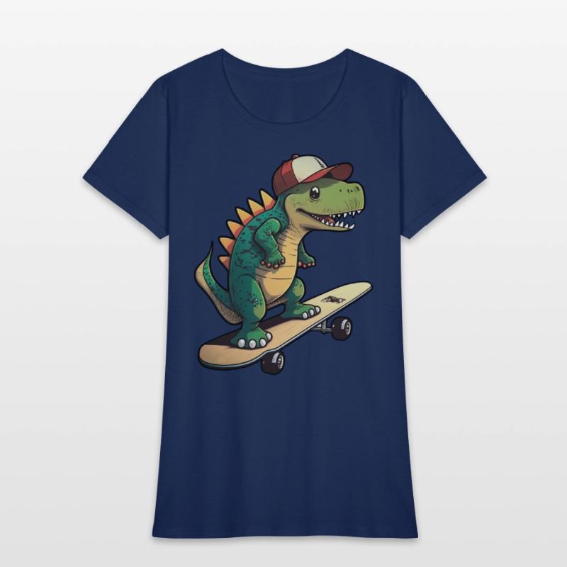 Cute dino on skateboard with basecap cartoon style