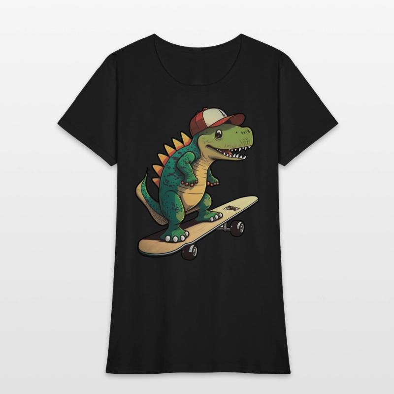 Cute dino on skateboard with basecap cartoon style