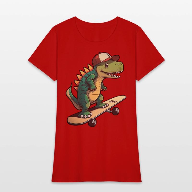 Cute dino on skateboard with basecap cartoon style