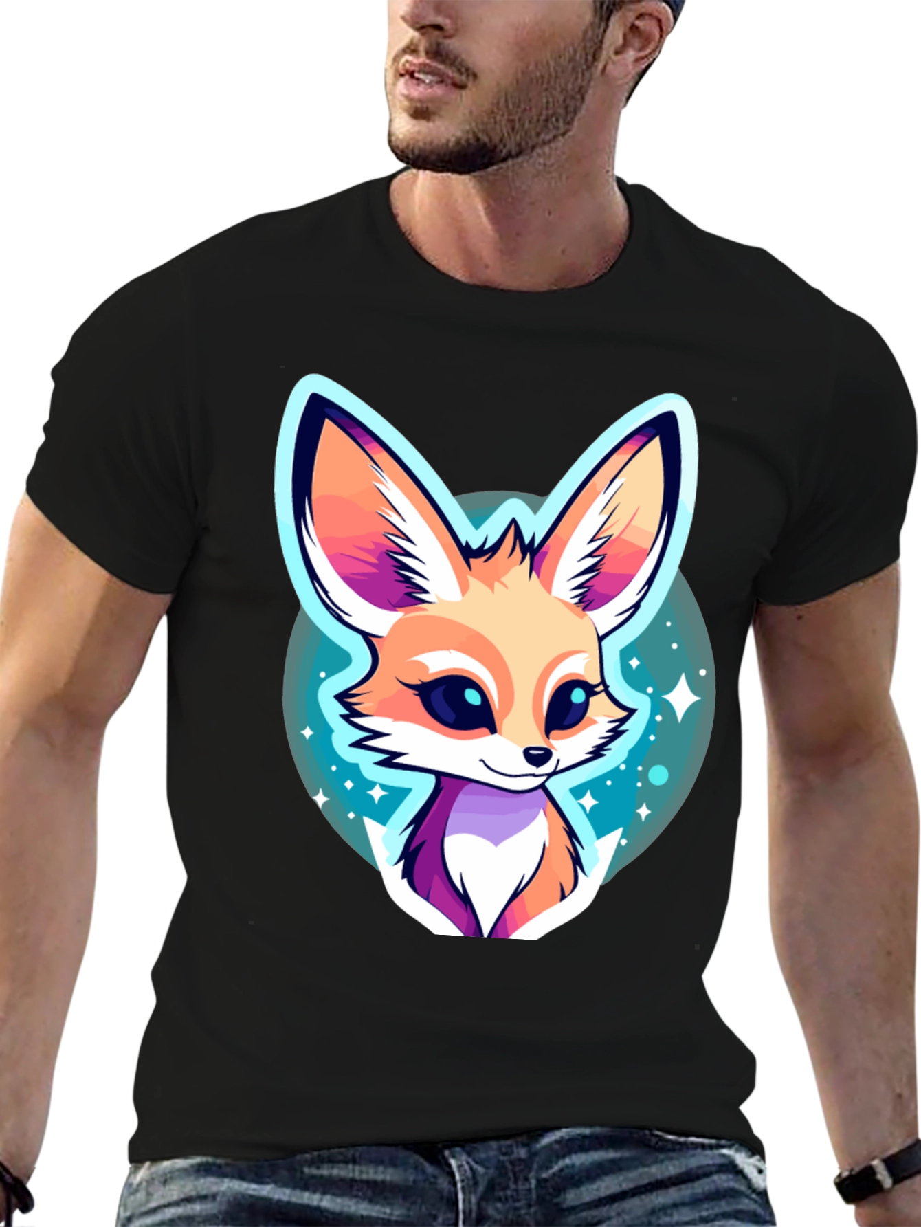 Cute Fennec Fox Graphic Tee - Unisex Black T-Shirt