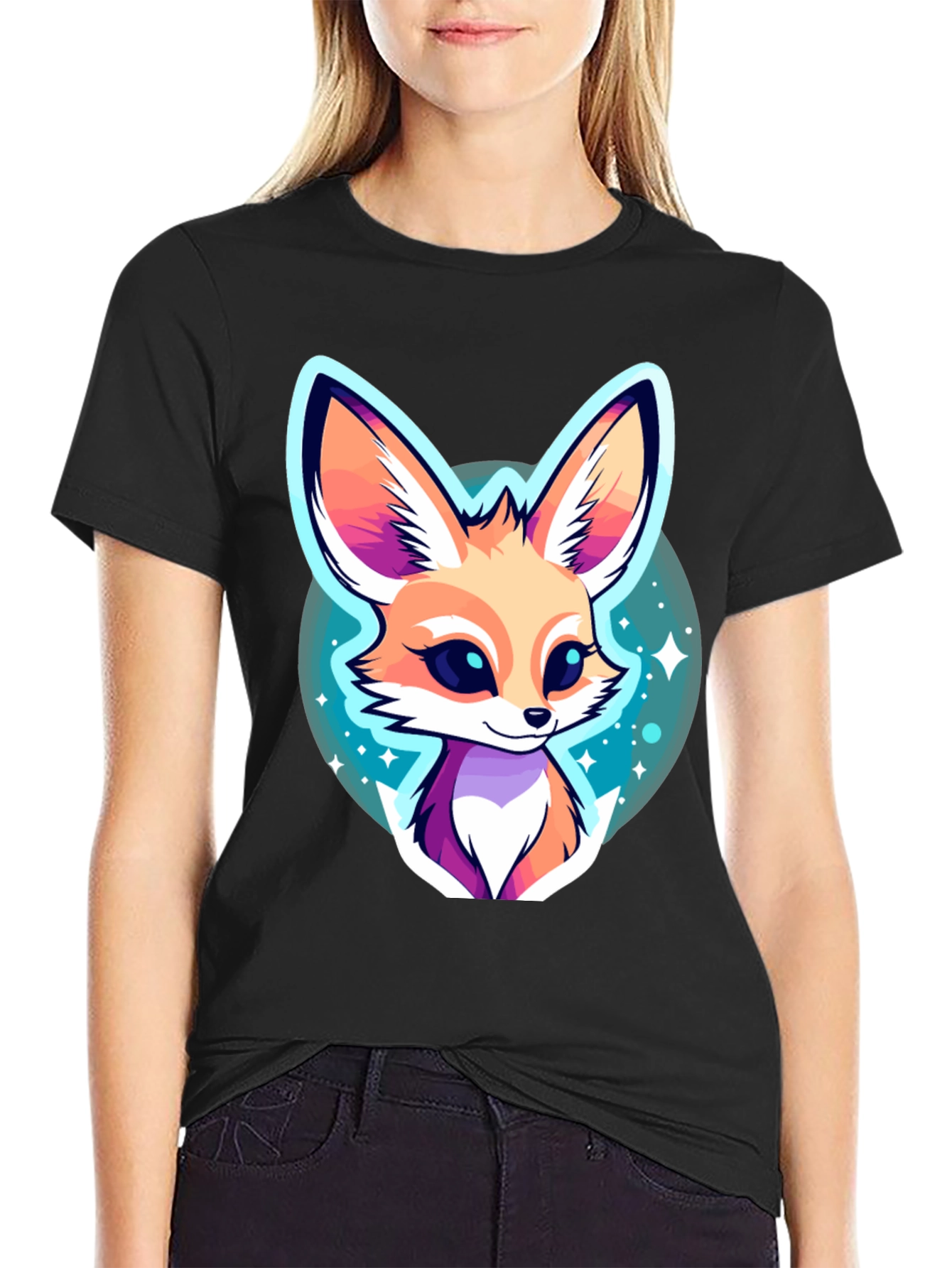 Cute Fennec Fox Graphic Tee - Unisex Black T-Shirt