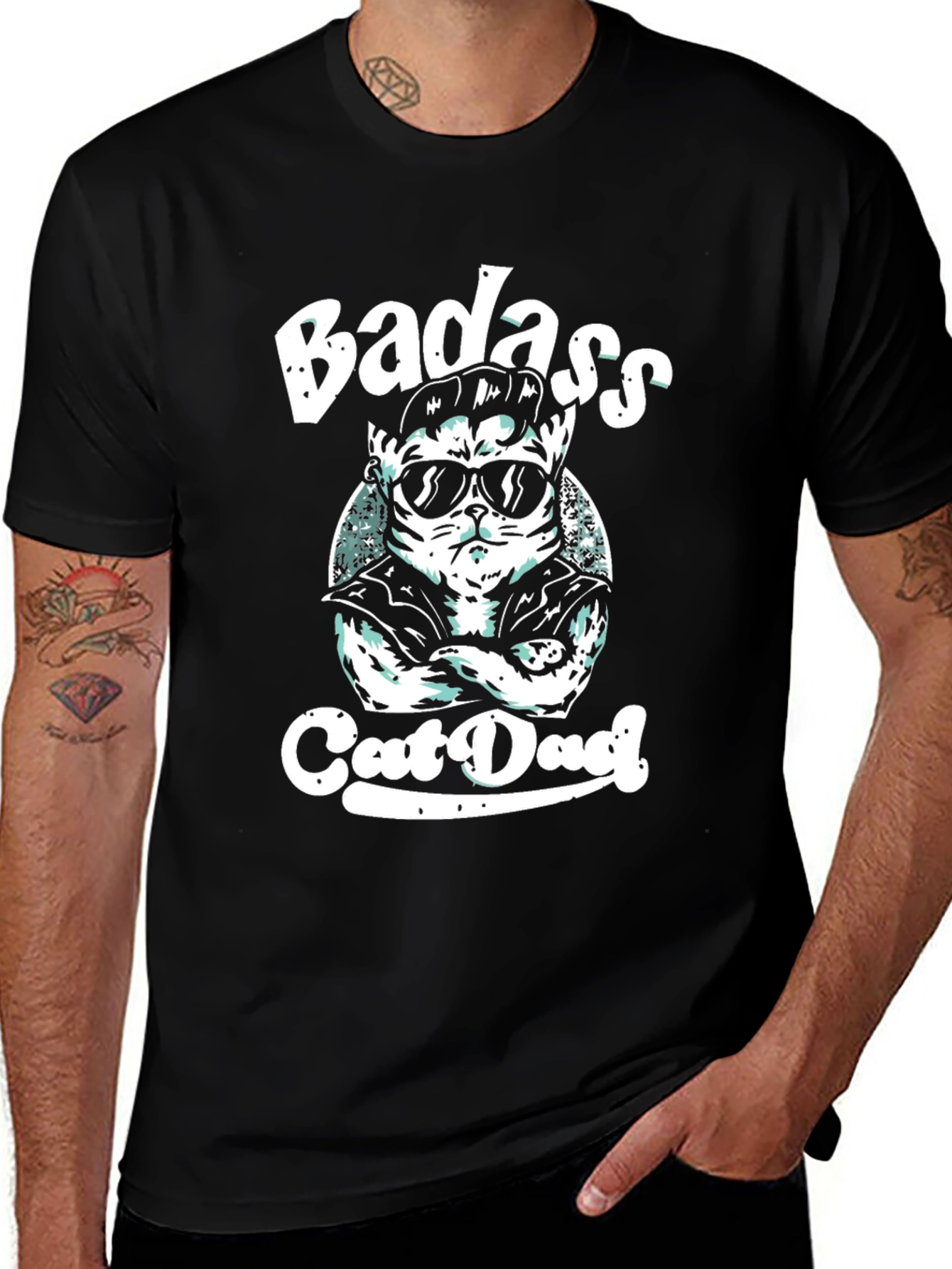 Badass Cat Dad Black Graphic Tee