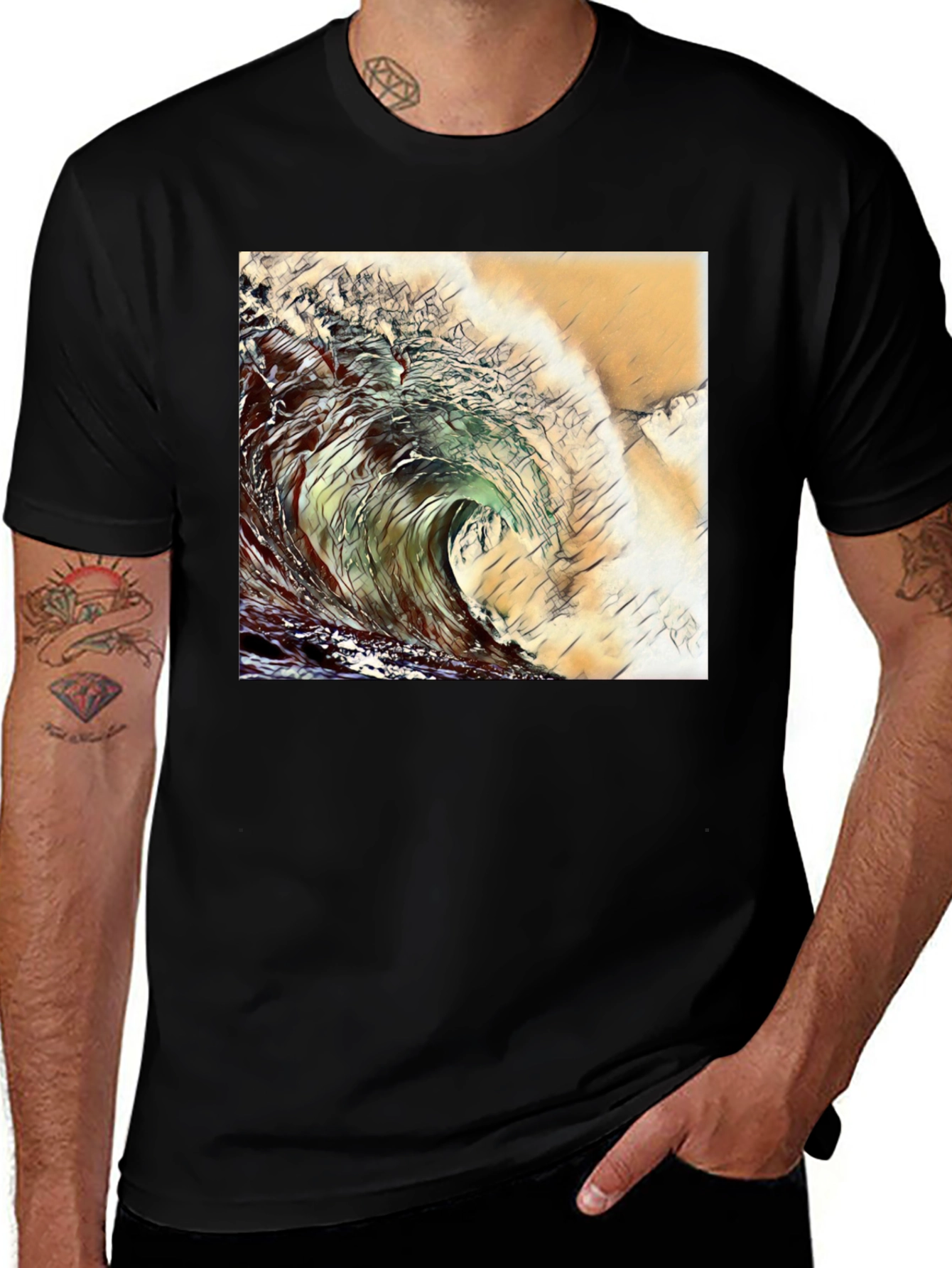 Wave Design Black T-Shirt