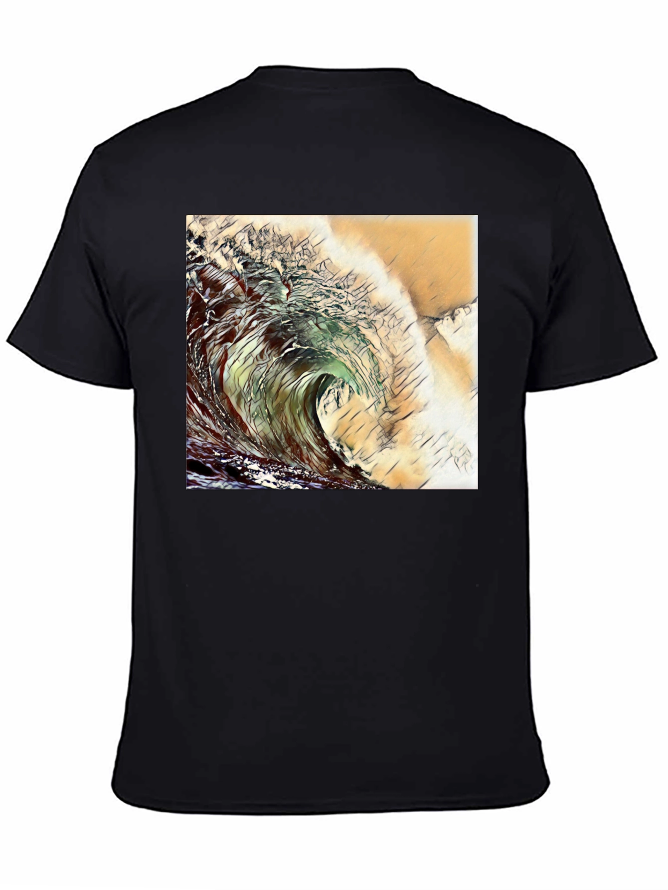 Wave Design Black T-Shirt