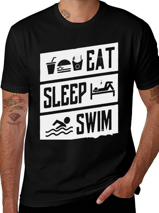 Eat Sleep Swim Graphic Tee - Black Cotton T-Shirt