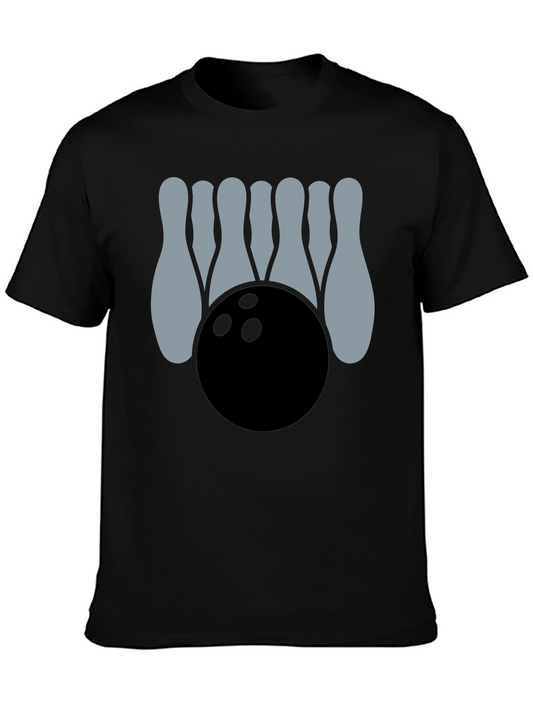 Bowling Strike Graphic Tee - Black Cotton Casual Shirt