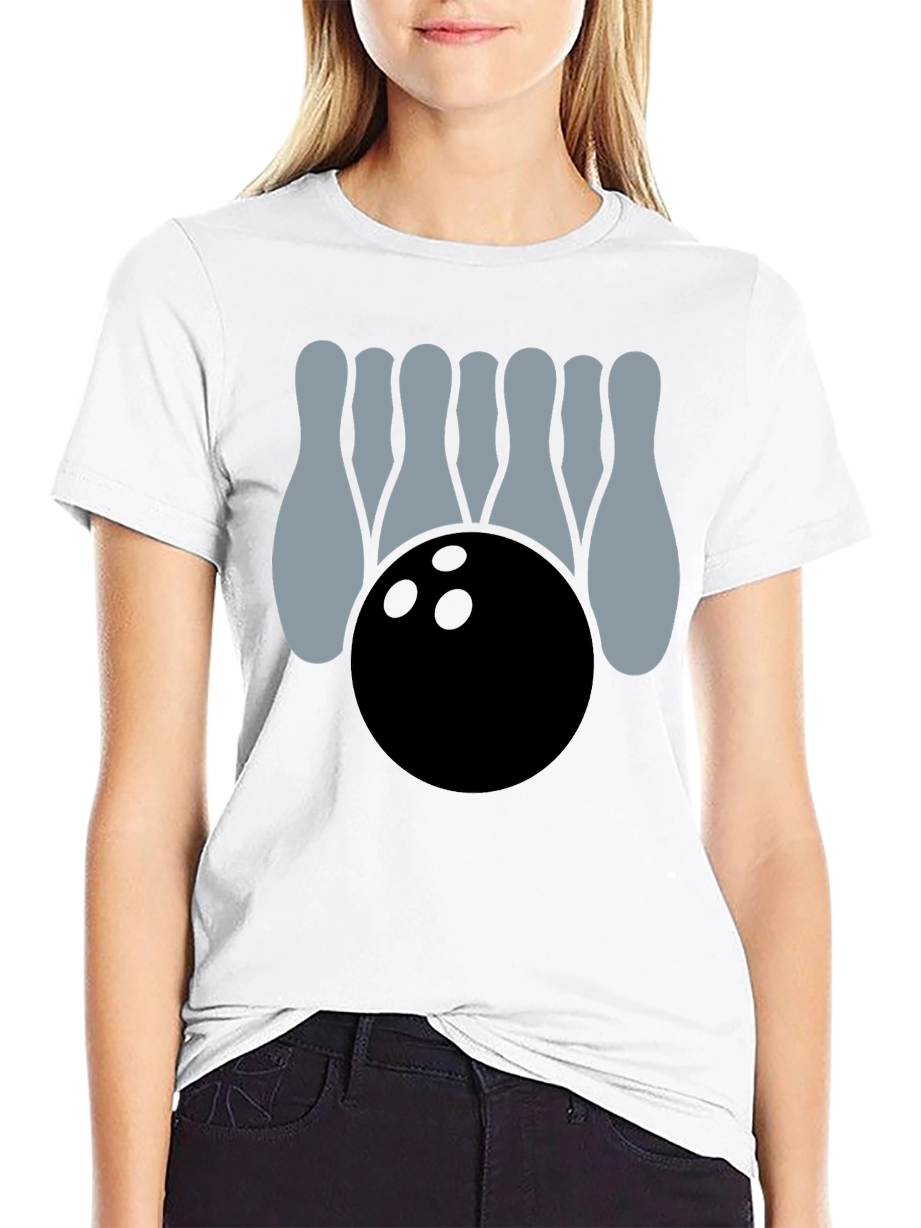 Bowling Strike Graphic Tee - Black Cotton Casual Shirt