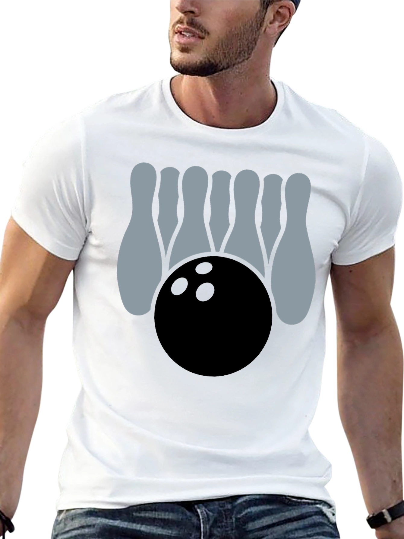 Bowling Strike Graphic Tee - Black Cotton Casual Shirt