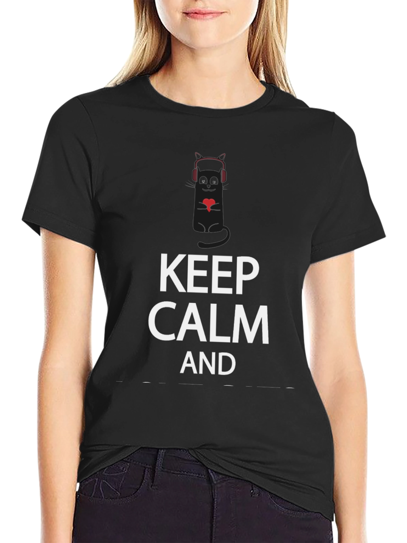 Keep Calm Cat T-Shirt - Black Cotton Tee