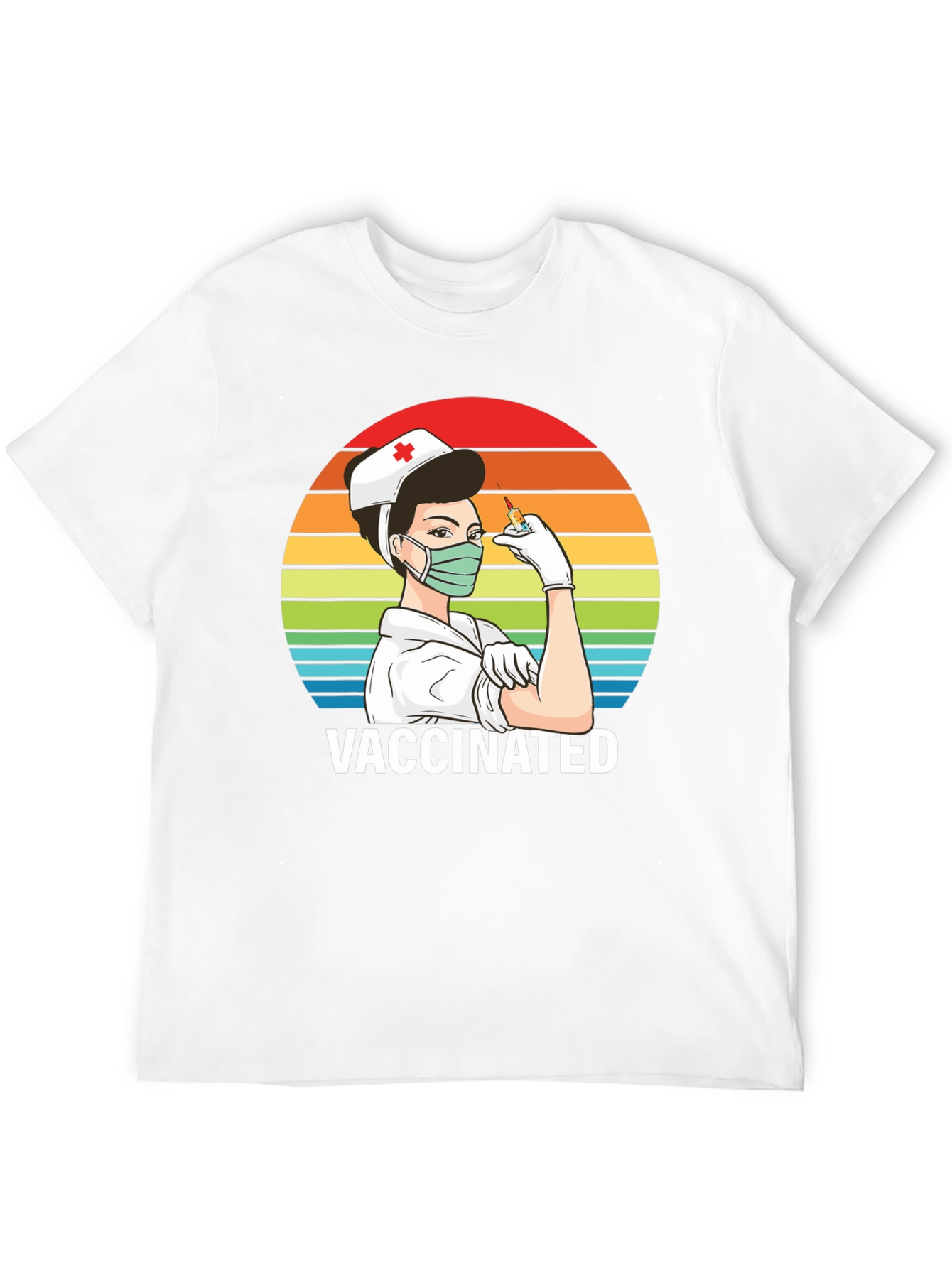 Vaccinated Nurse T-Shirt - Retro Rainbow Design
