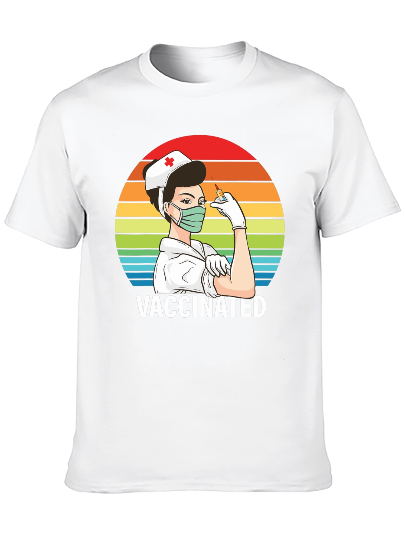 Vaccinated Nurse T-Shirt - Retro Rainbow Design