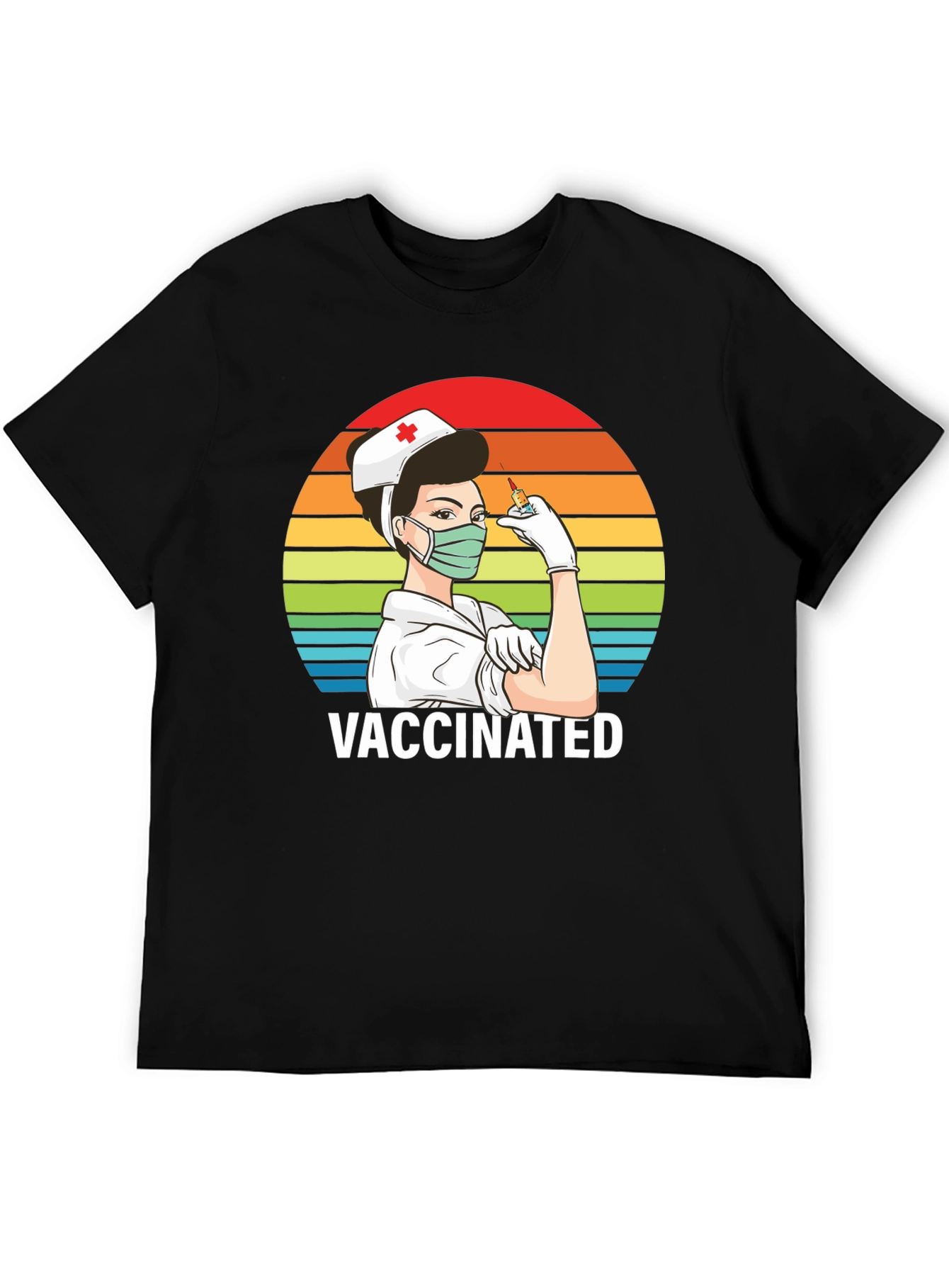Vaccinated Nurse T-Shirt - Retro Rainbow Design