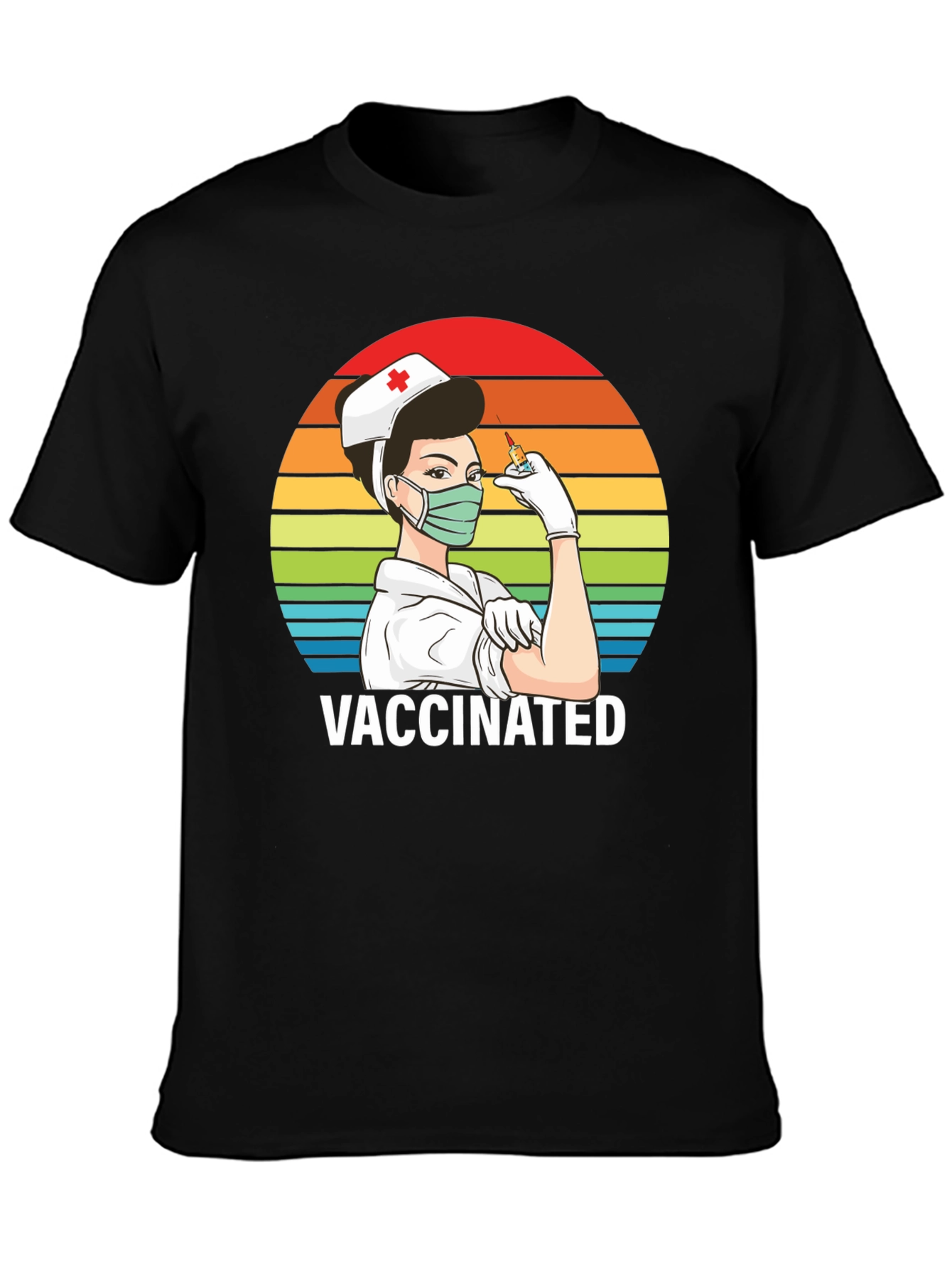 Vaccinated Nurse T-Shirt - Retro Rainbow Design