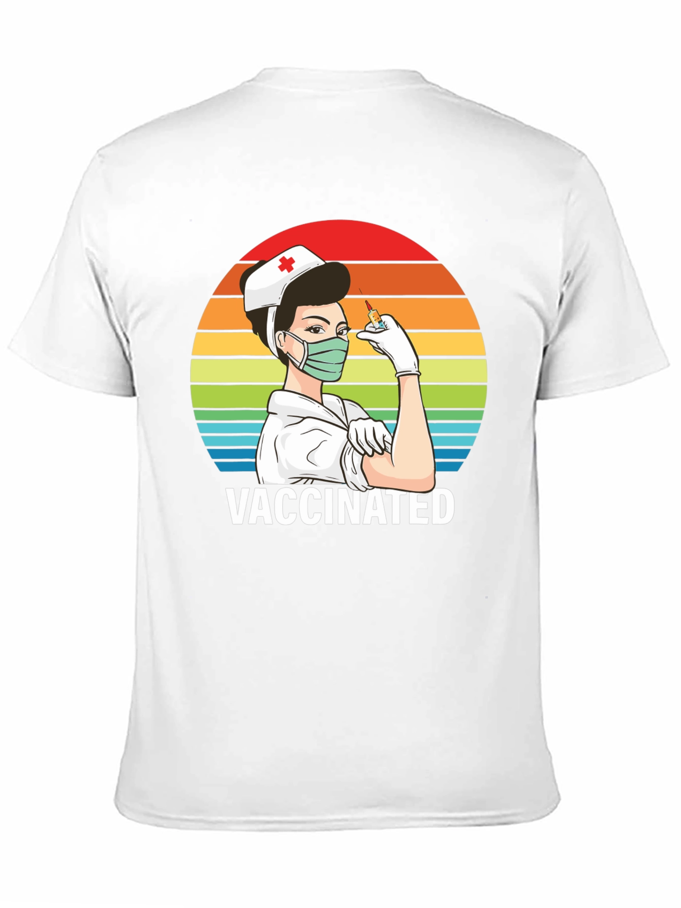 Vaccinated Nurse T-Shirt - Retro Rainbow Design