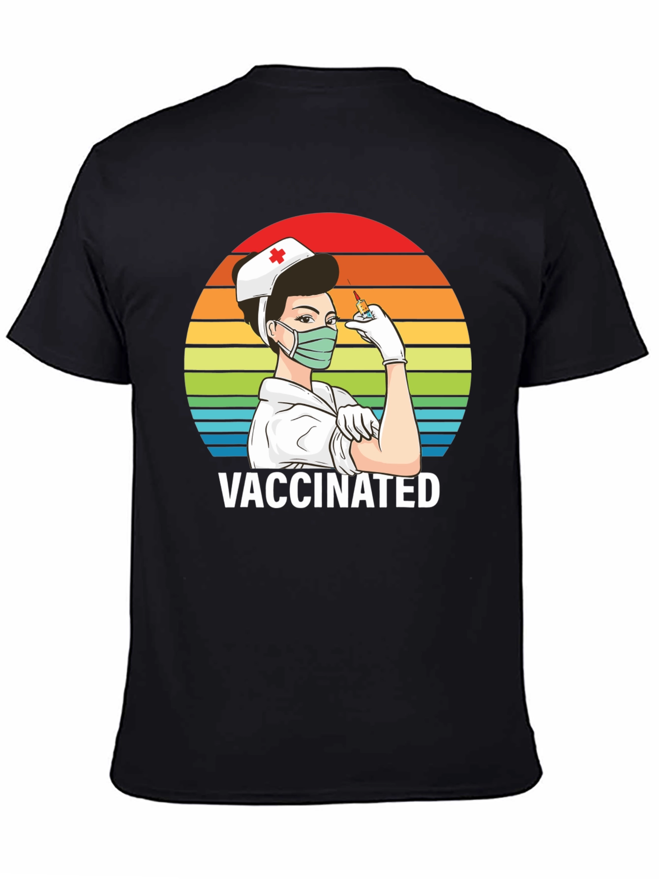 Vaccinated Nurse T-Shirt - Retro Rainbow Design
