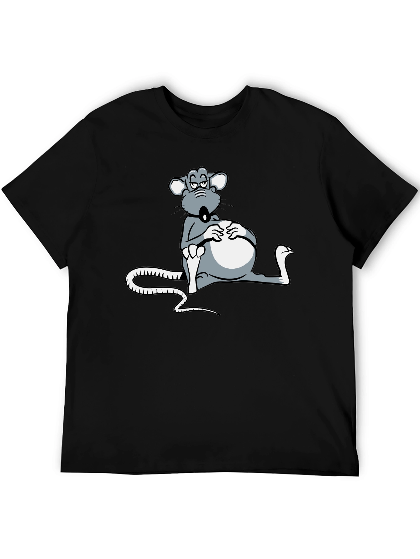 Black T-Shirt with Cartoon Mouse Graphic
