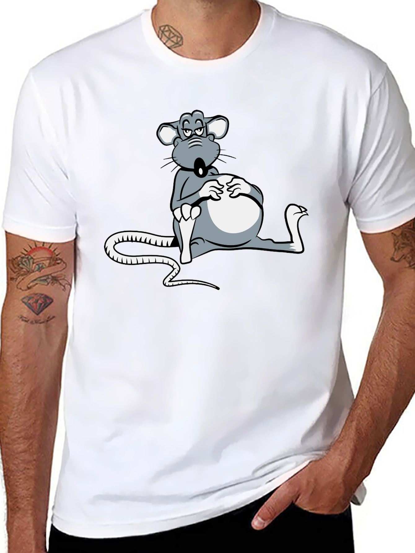 Black T-Shirt with Cartoon Mouse Graphic