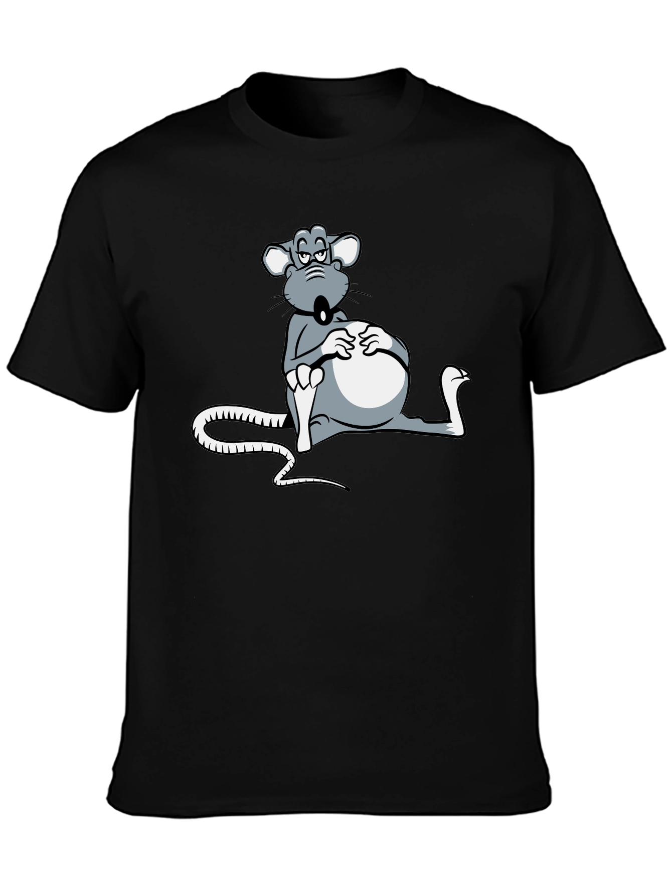 Black T-Shirt with Cartoon Mouse Graphic