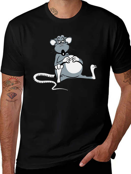 Black T-Shirt with Cartoon Mouse Graphic