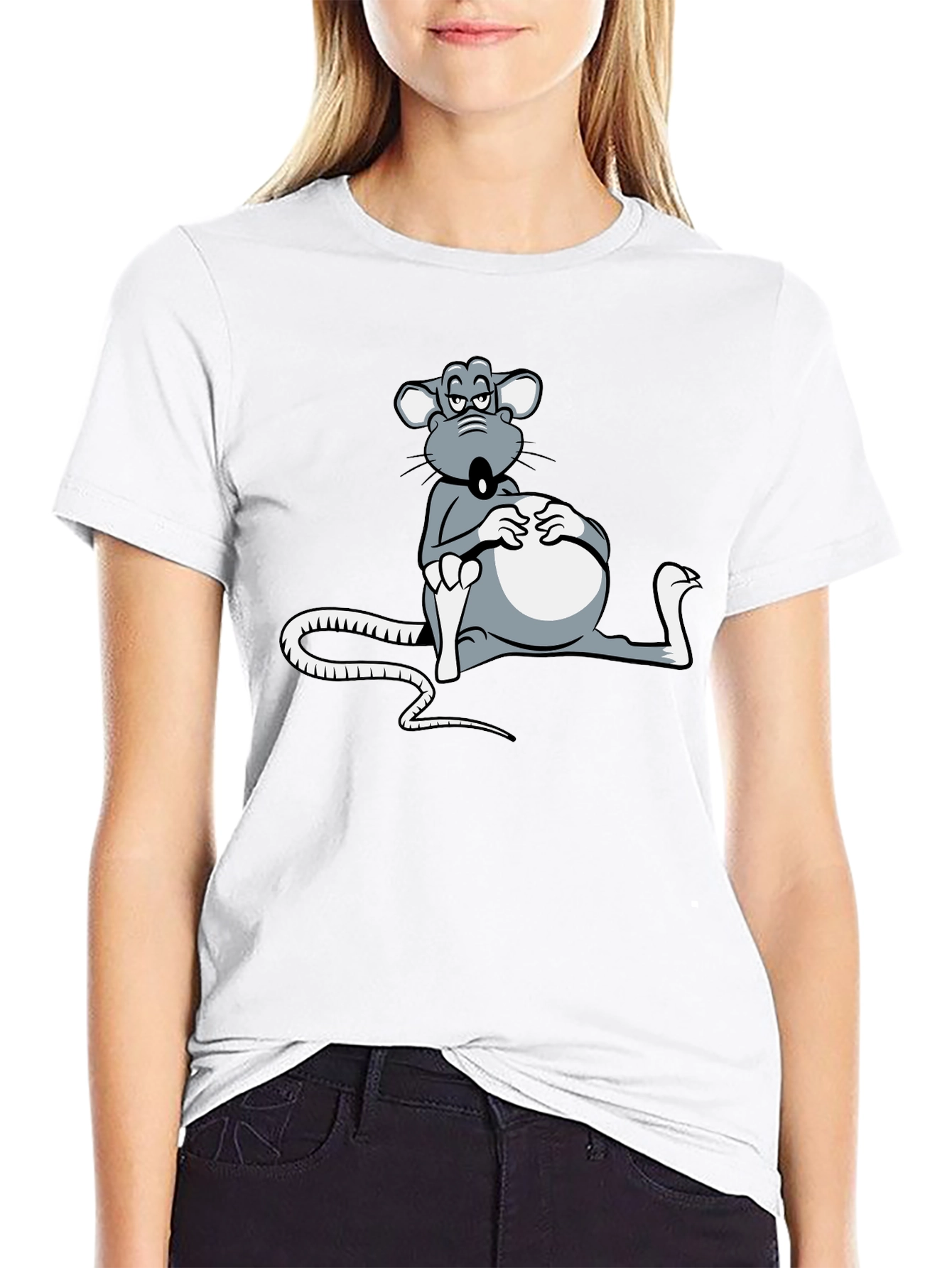 Black T-Shirt with Cartoon Mouse Graphic