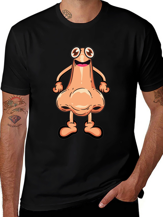 Funny Cartoon Nose Character Black T-Shirt