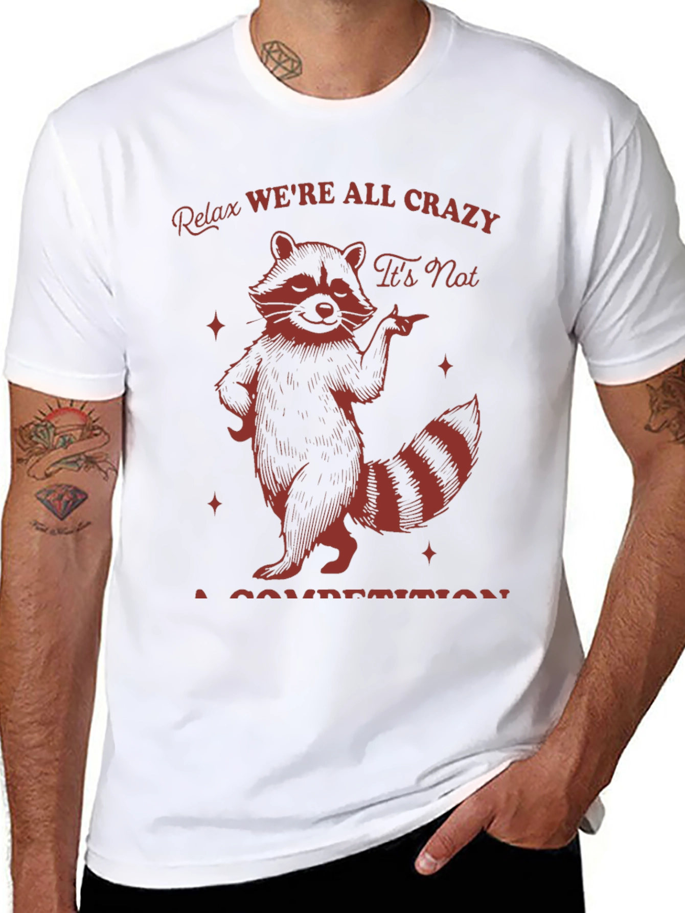 Relax Were All Crazy Raccoon Graphic T-Shirt