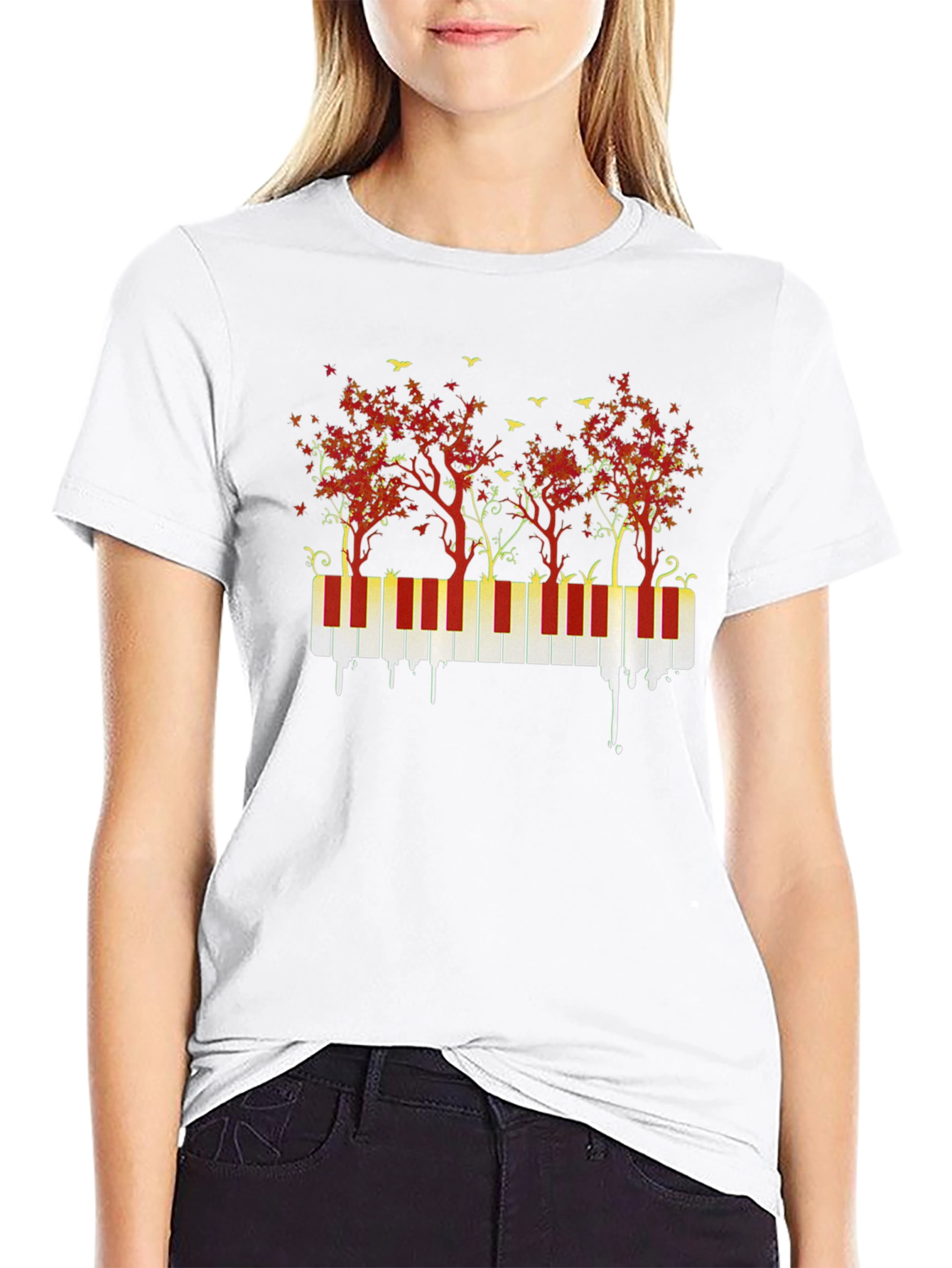 Piano Keys and Autumn Trees Graphic T-Shirt