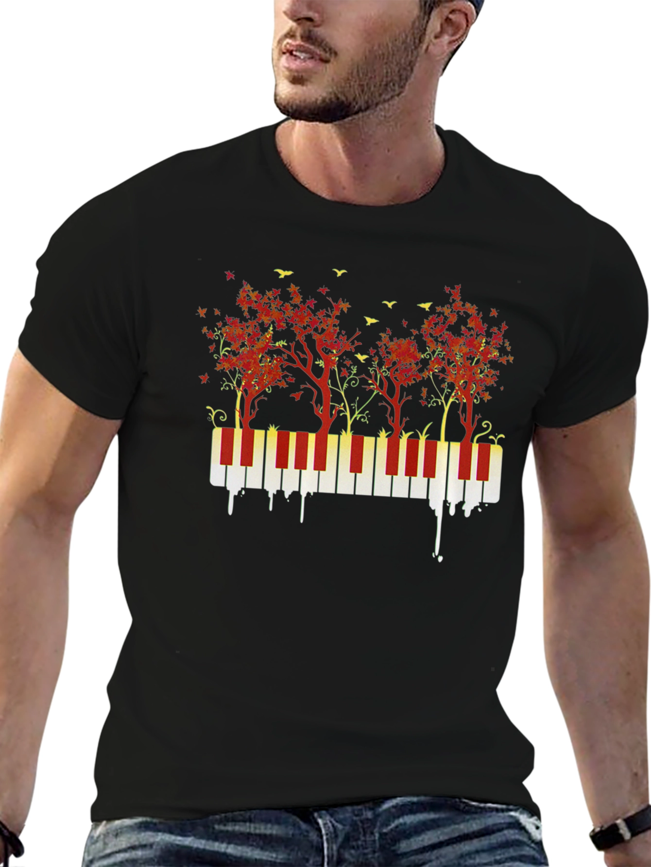 Piano Keys and Autumn Trees Graphic T-Shirt