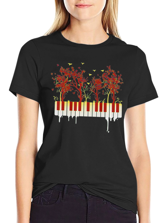 Piano Keys and Autumn Trees Graphic T-Shirt