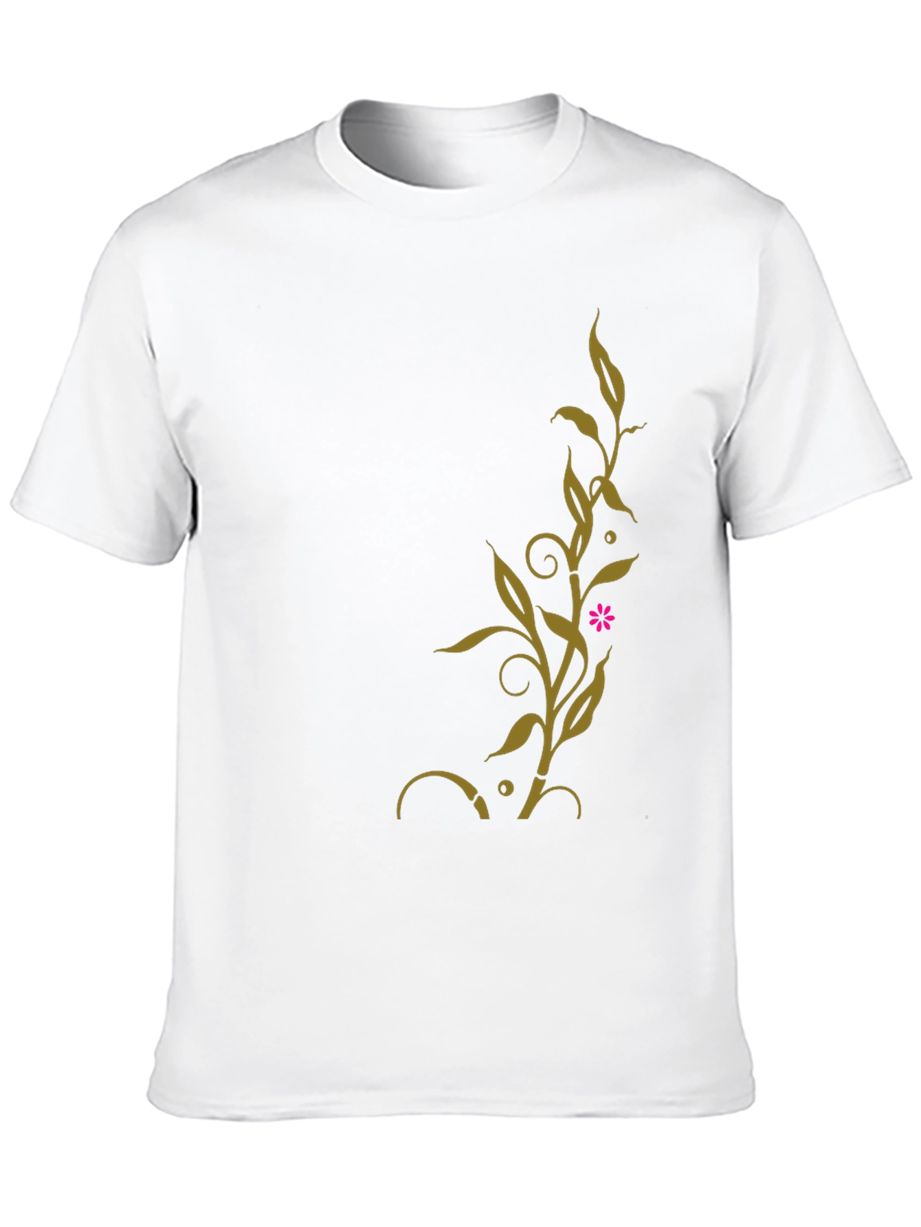 Black T-Shirt with Golden Floral Vine Design