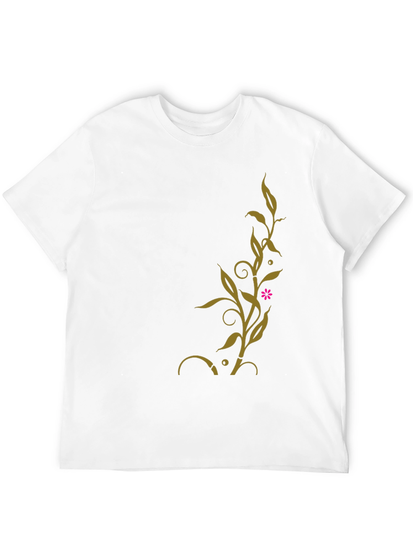 Black T-Shirt with Golden Floral Vine Design