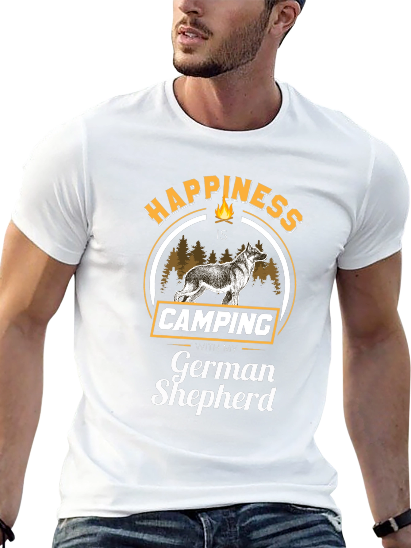Happiness is Camping with German Shepherd T-Shirt