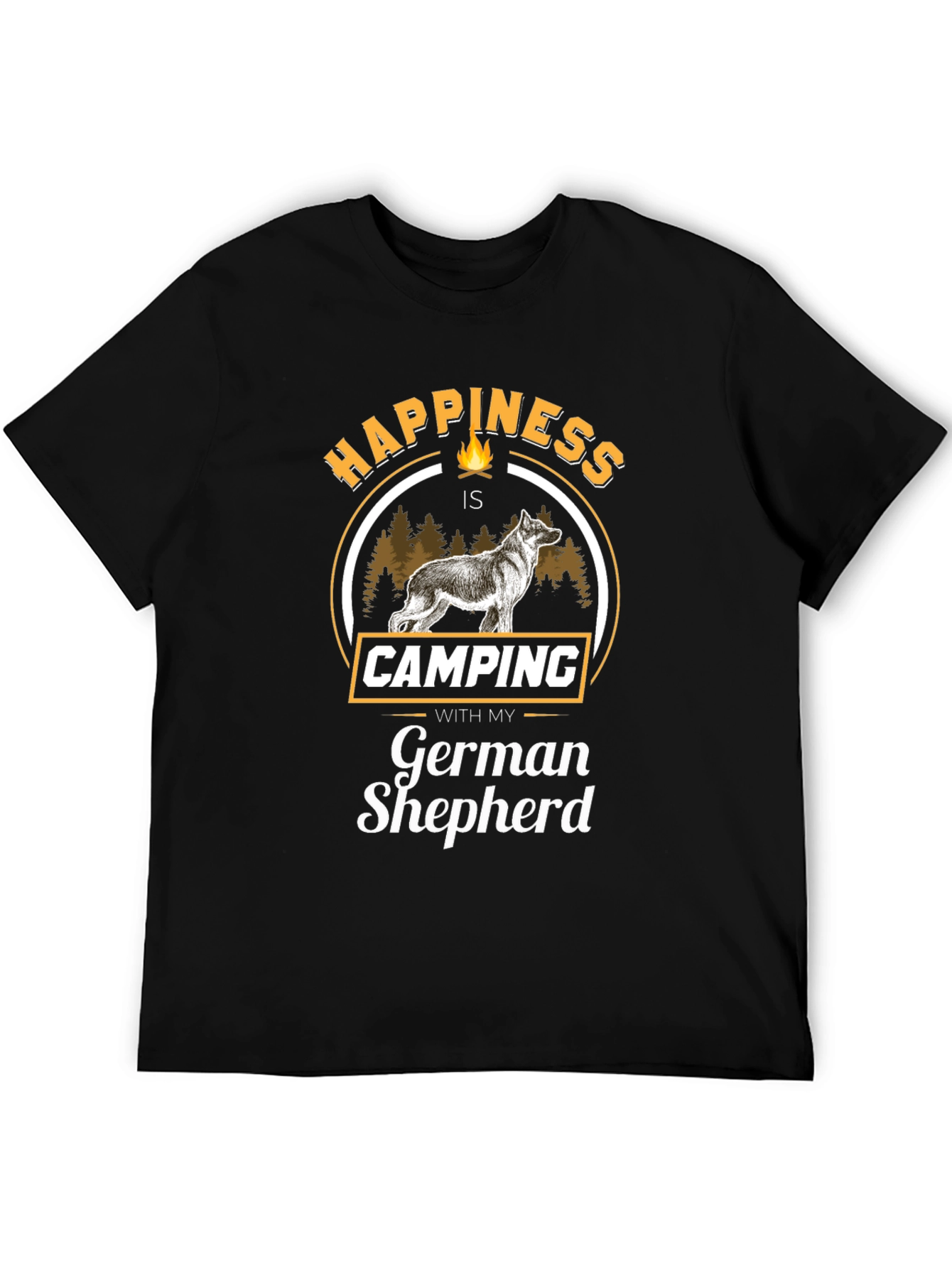 Happiness is Camping with German Shepherd T-Shirt