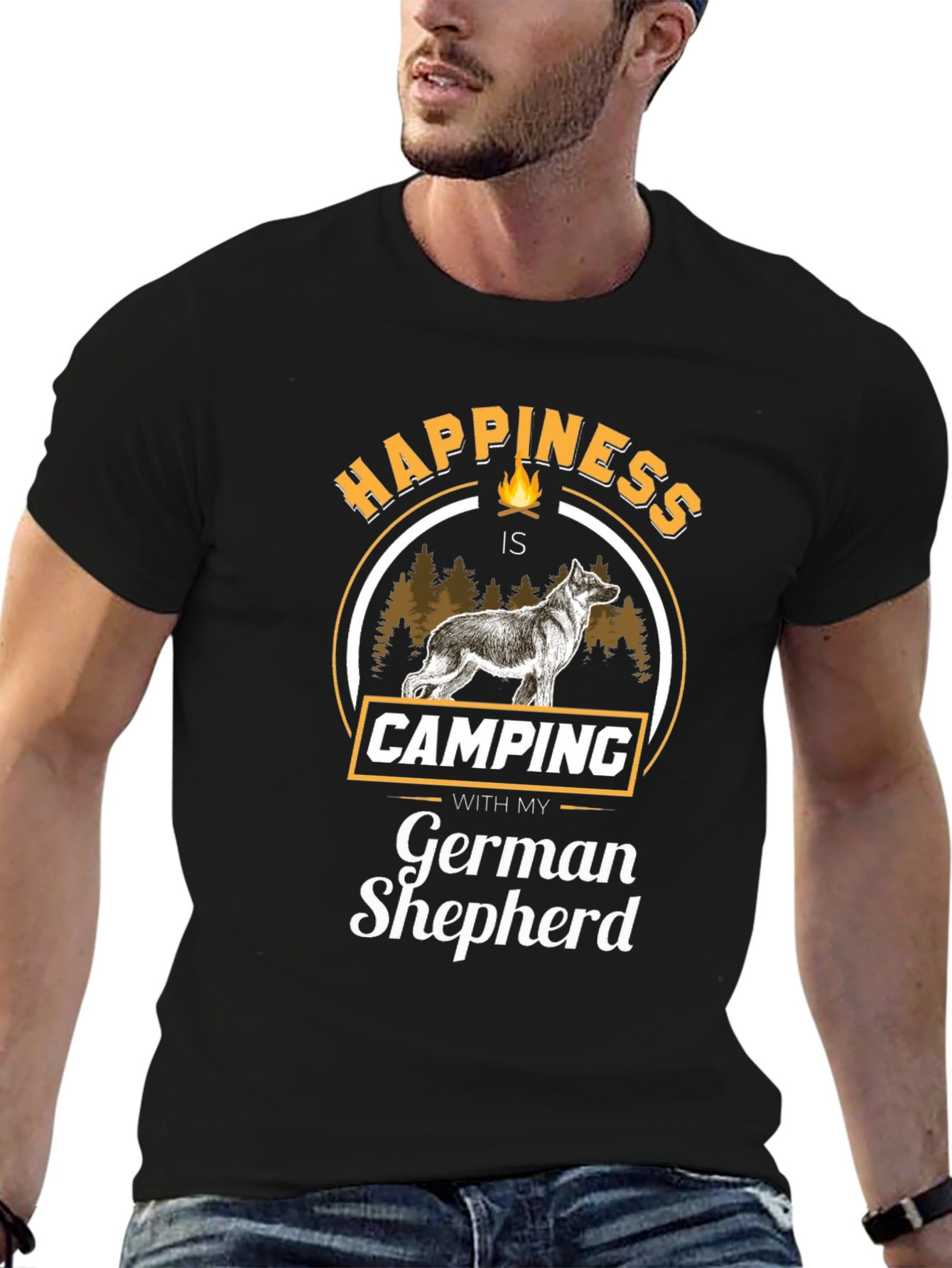 Happiness is Camping with German Shepherd T-Shirt