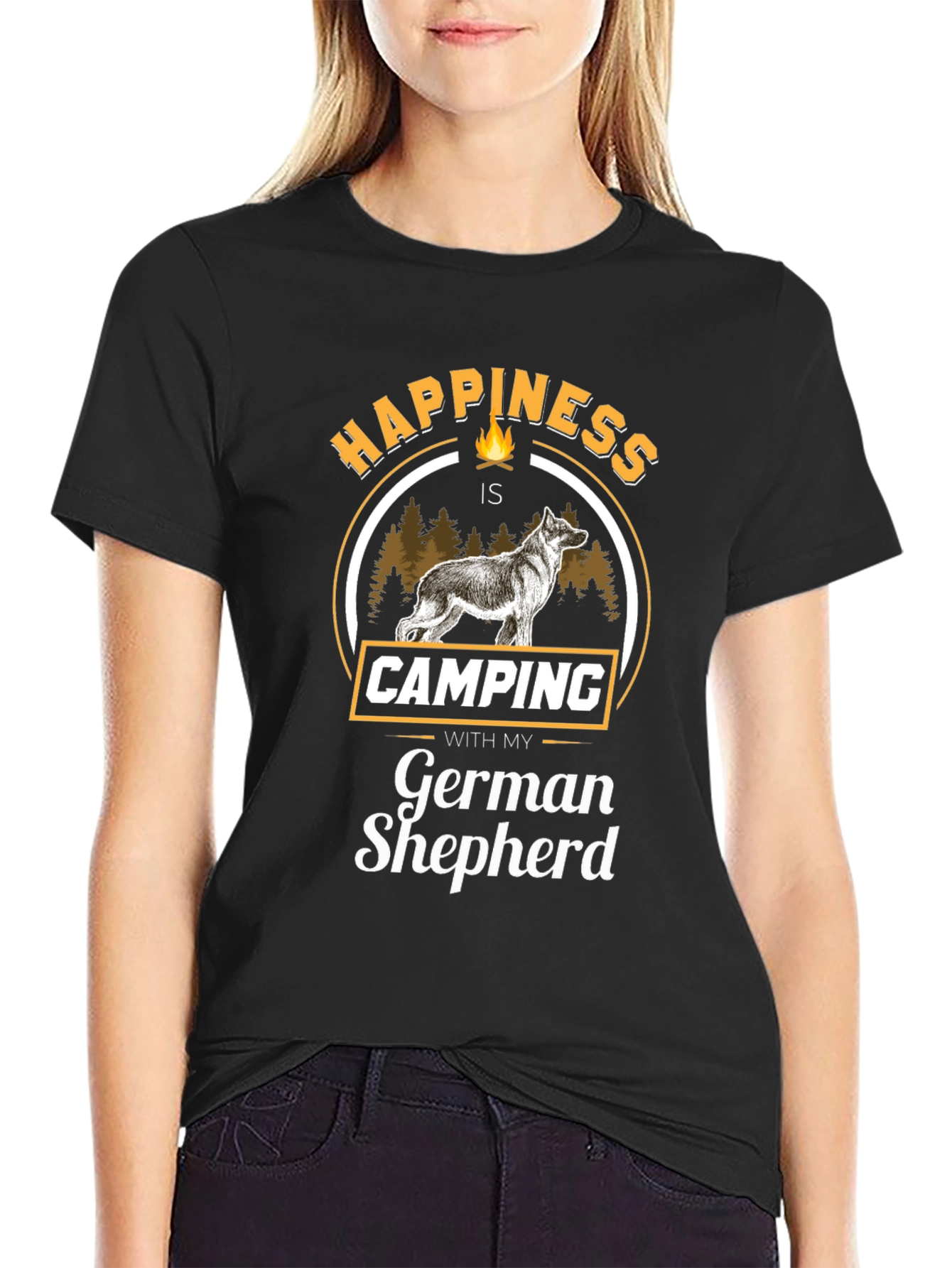 Happiness is Camping with German Shepherd T-Shirt