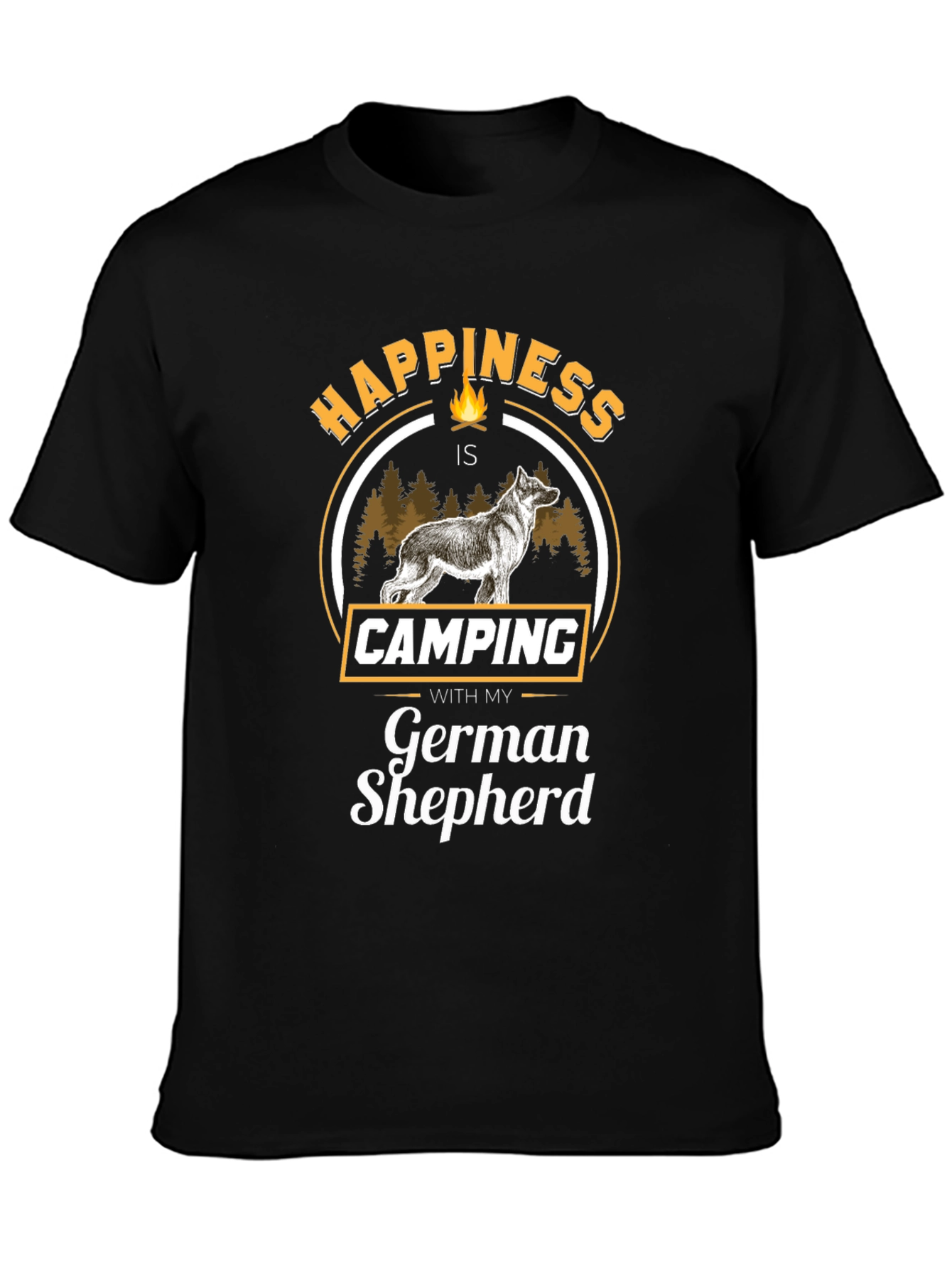 Happiness is Camping with German Shepherd T-Shirt
