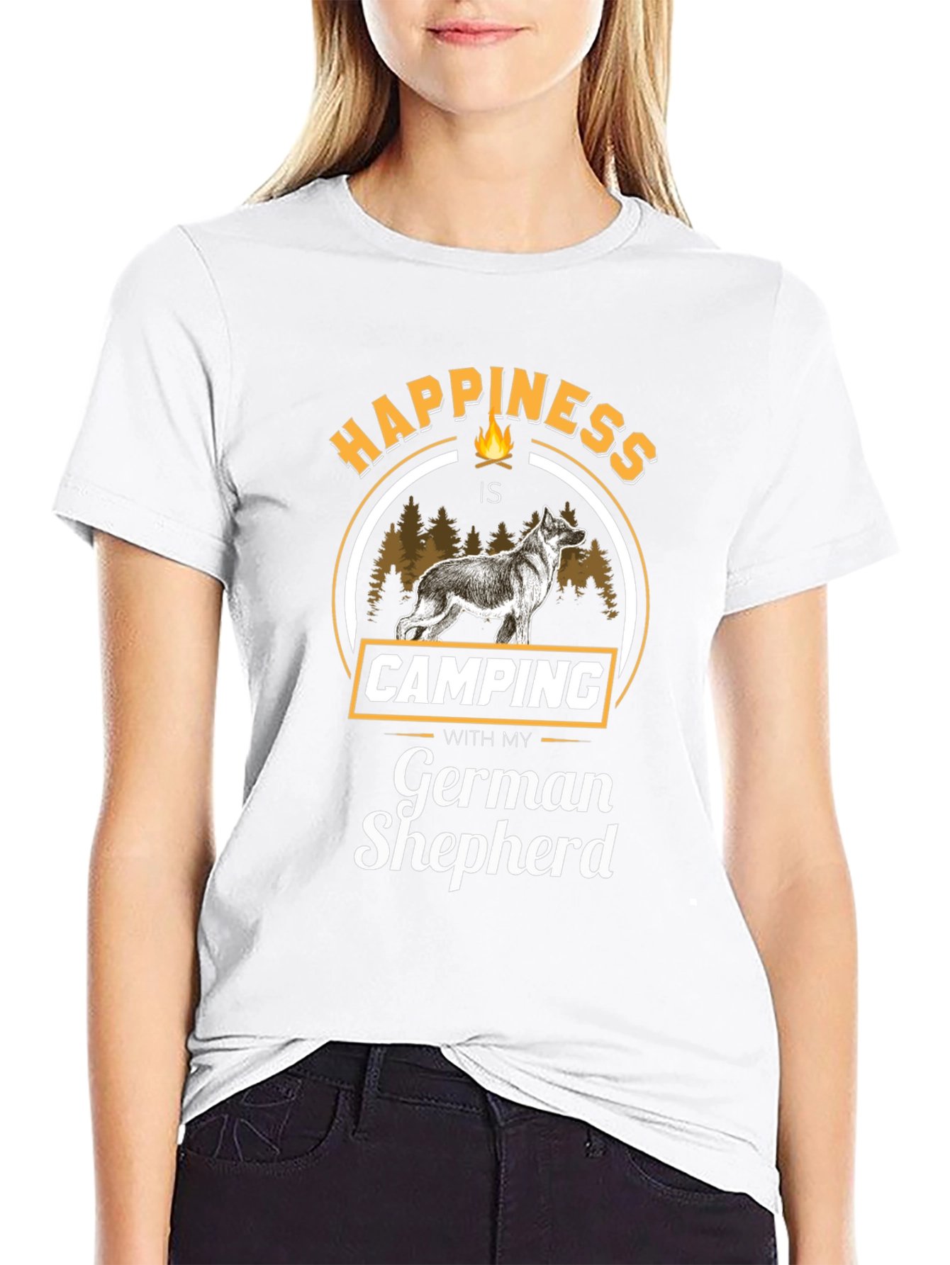 Happiness is Camping with German Shepherd T-Shirt