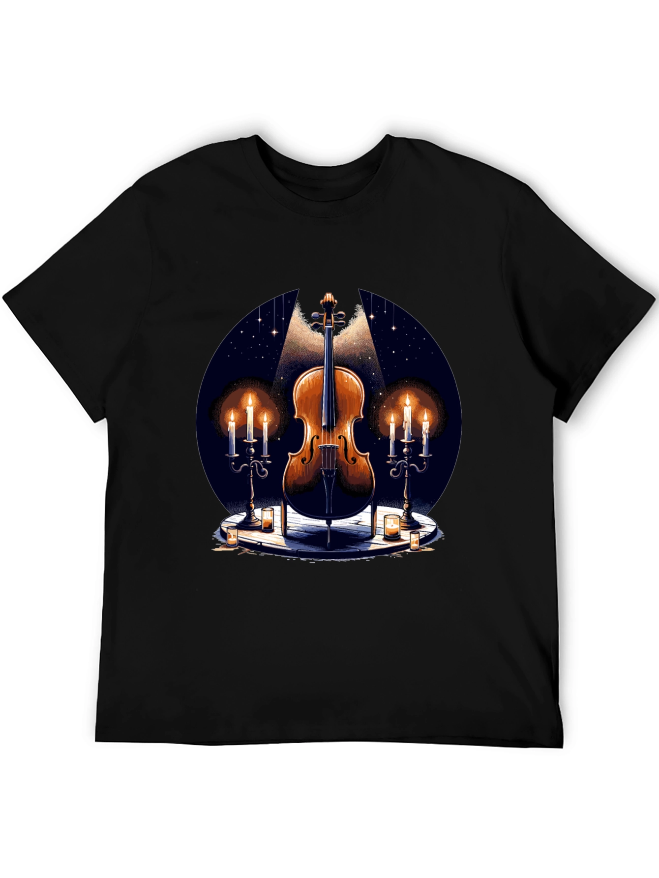 Violin and Candles Graphic T-Shirt