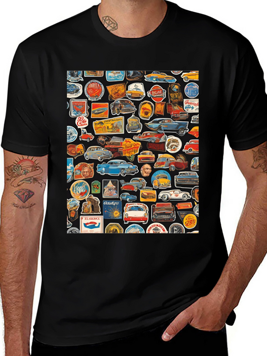 Retro Car Sticker Print Tee - Cool Vintage Style