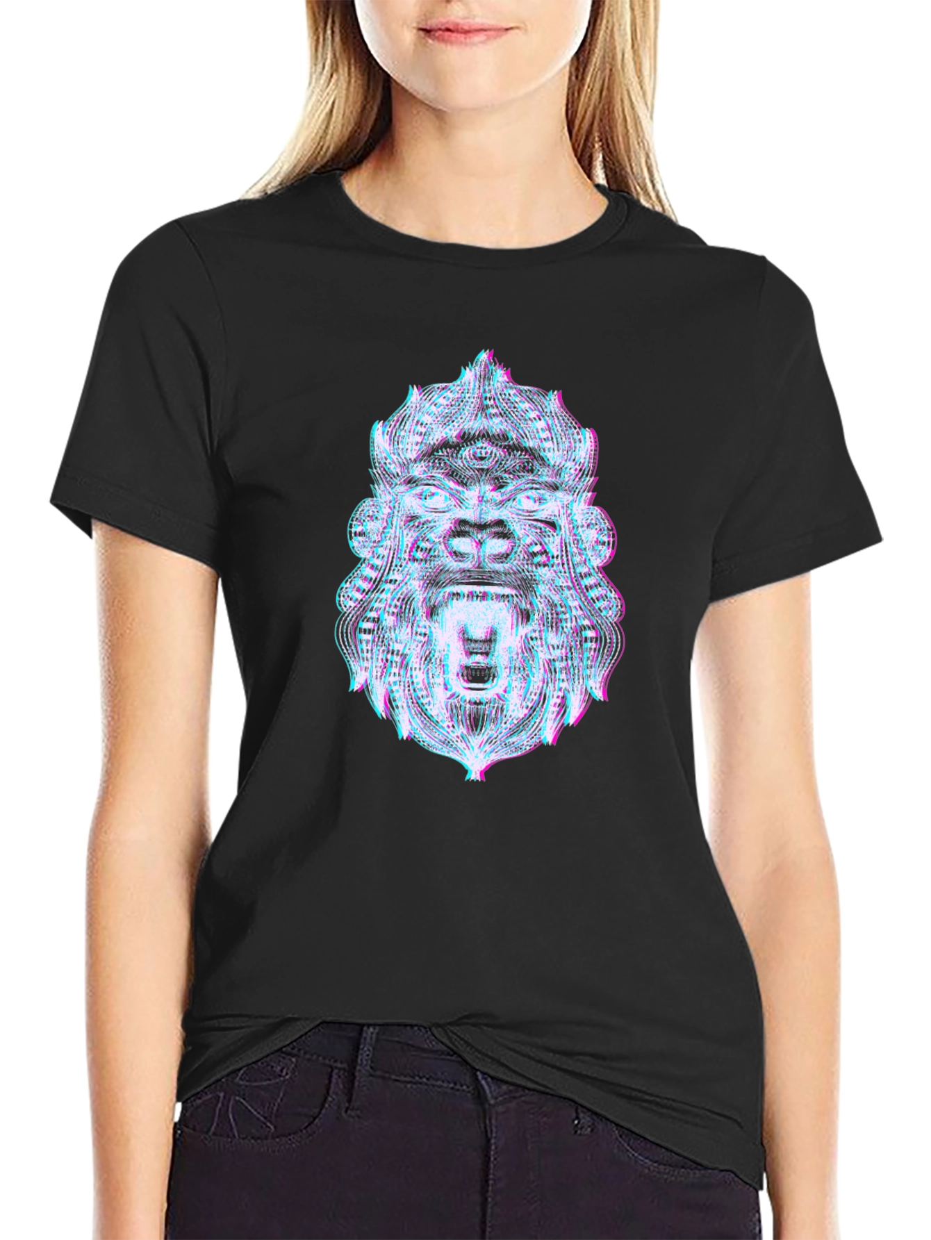 Glitch Art Gorilla Graphic Tee - Black
