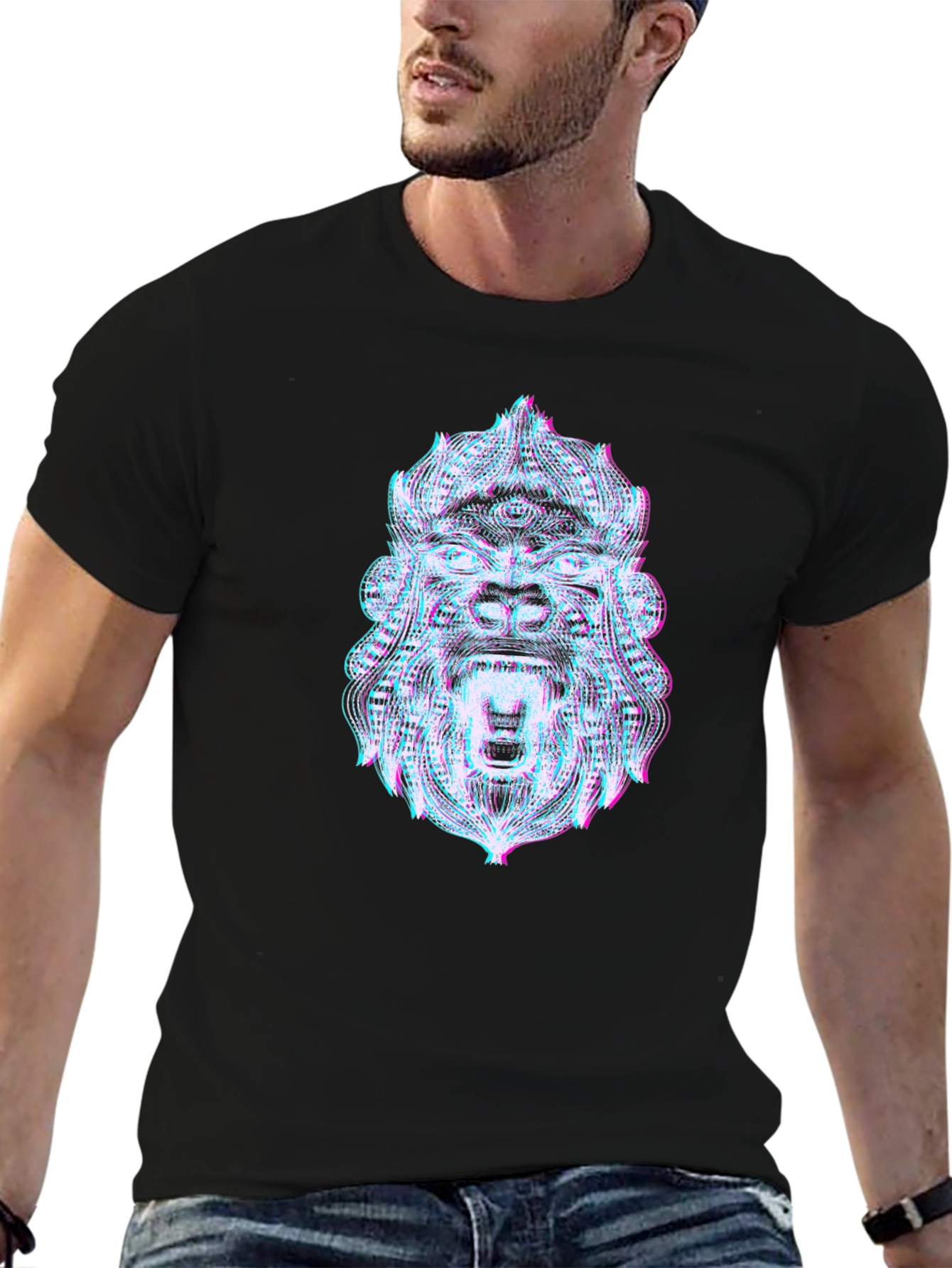 Glitch Art Gorilla Graphic Tee - Black
