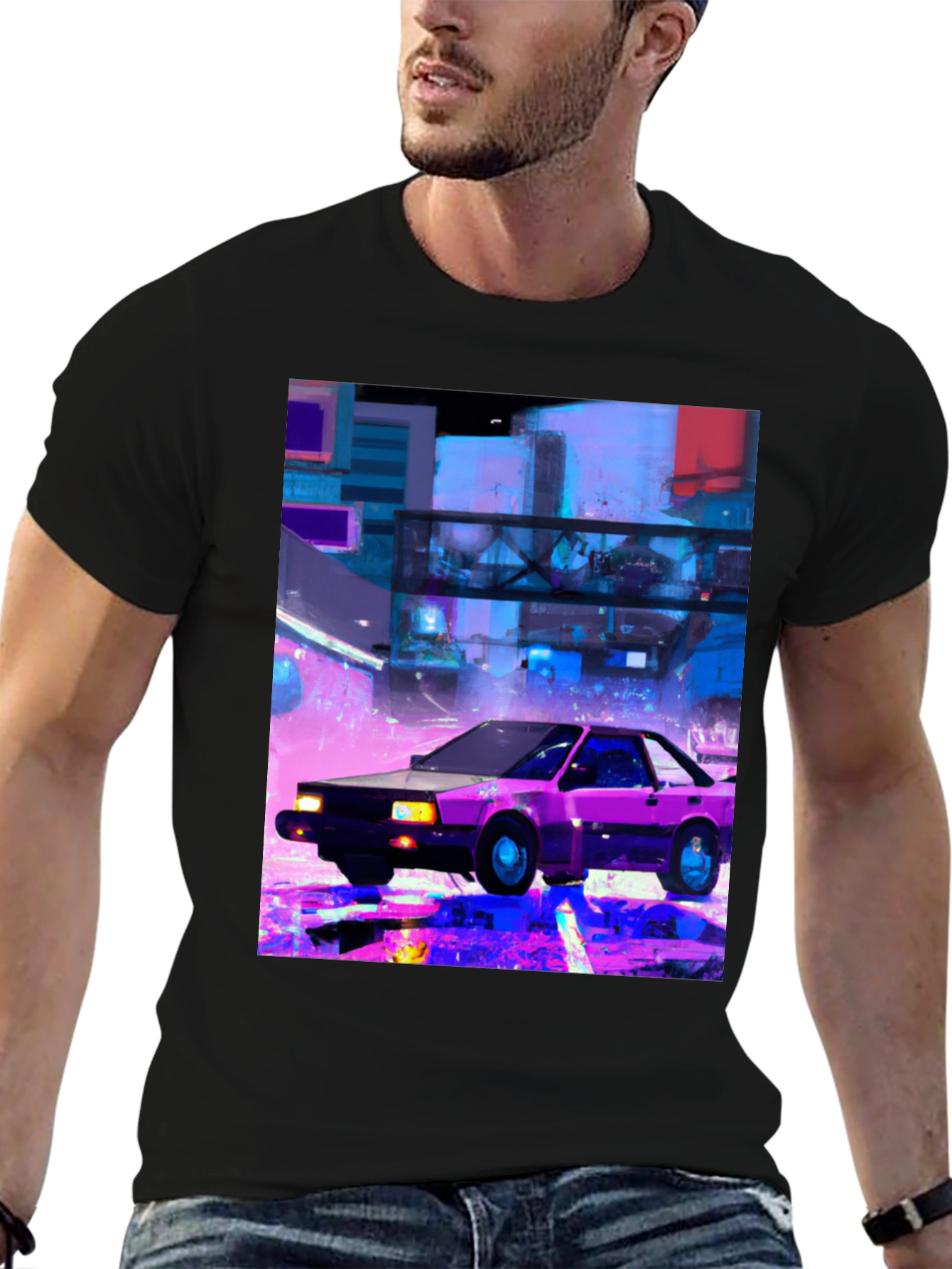 Retro Cyberpunk Car T-Shirt - Black