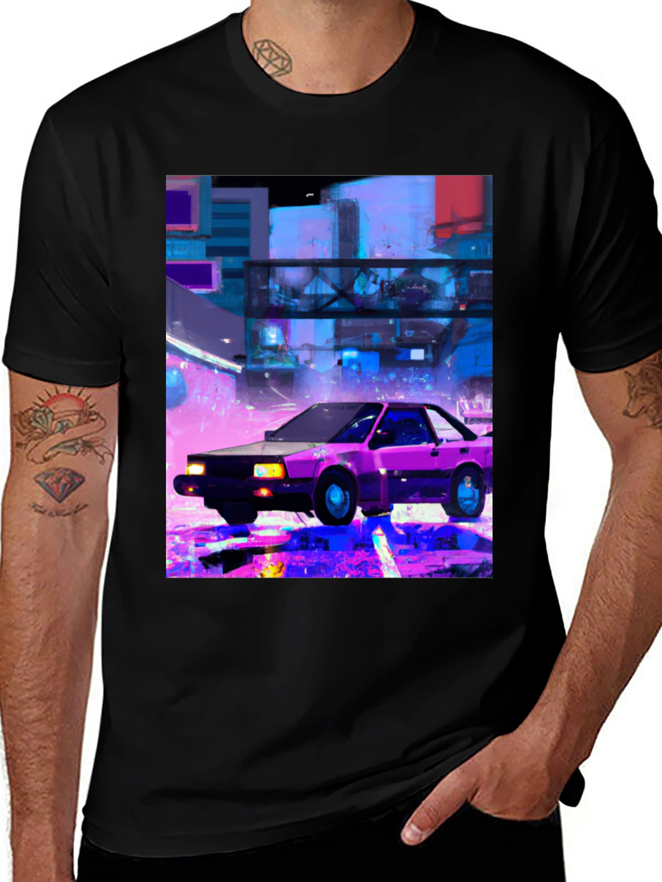 Retro Cyberpunk Car T-Shirt - Black